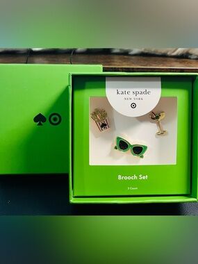 kate spade New York Green Sunglasses, Fries, and Martini Brooch Set - NIB